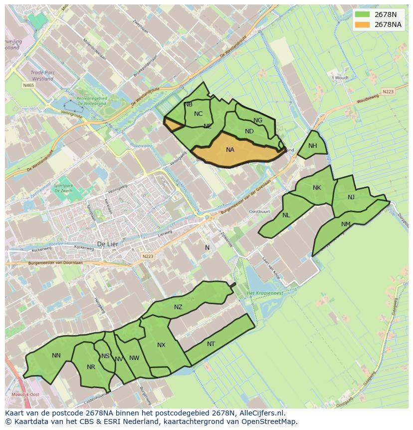 Afbeelding van het postcodegebied 2678 NA op de kaart.
