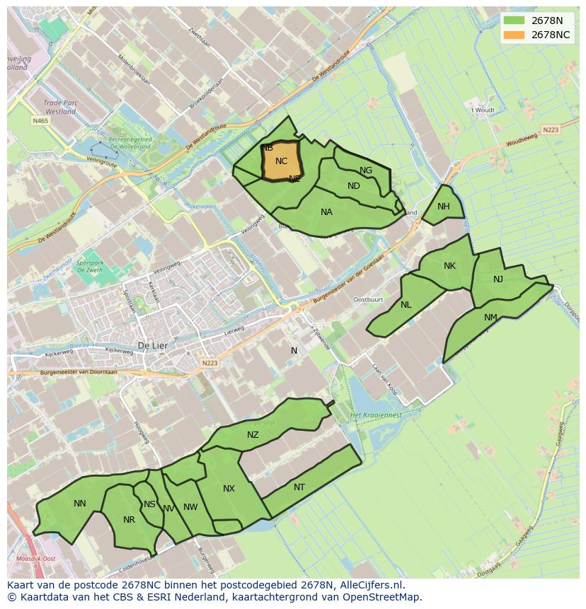 Afbeelding van het postcodegebied 2678 NC op de kaart.