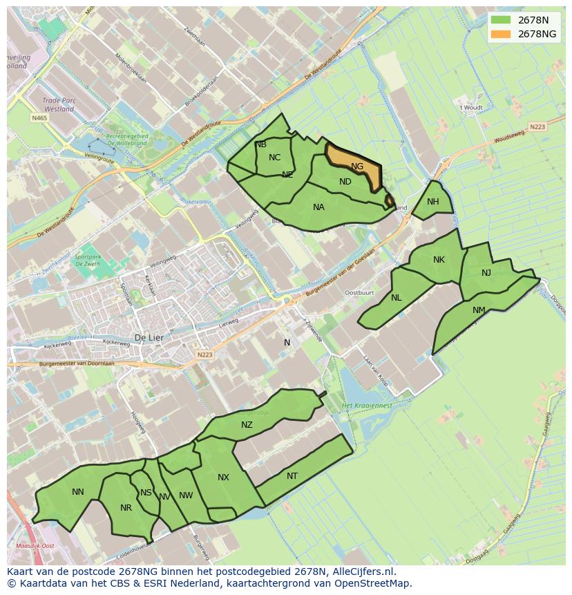 Afbeelding van het postcodegebied 2678 NG op de kaart.