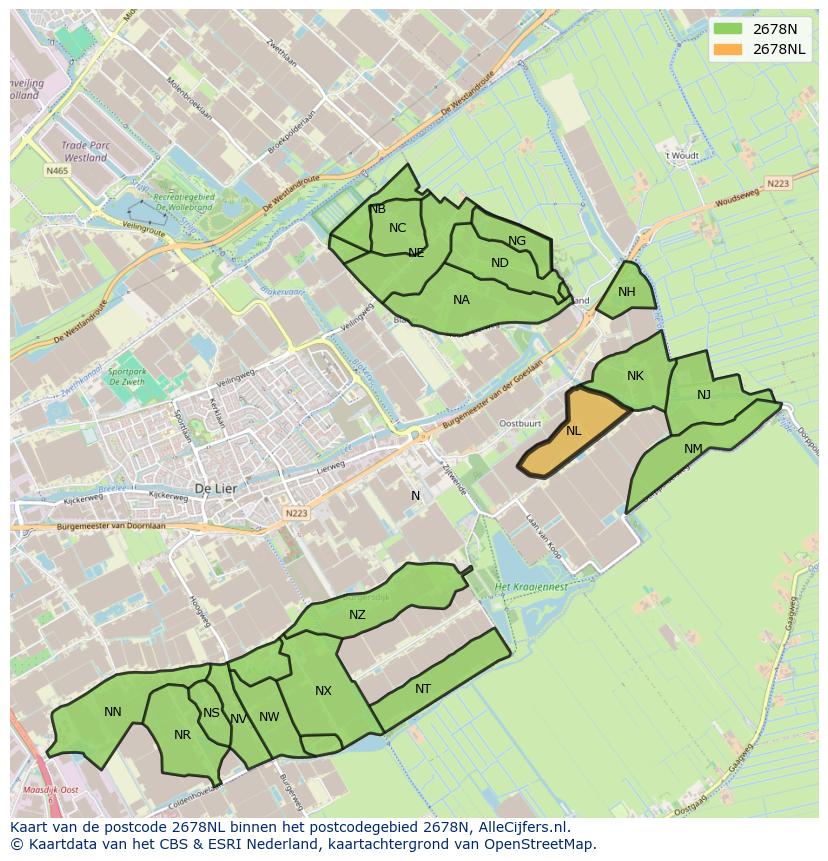 Afbeelding van het postcodegebied 2678 NL op de kaart.