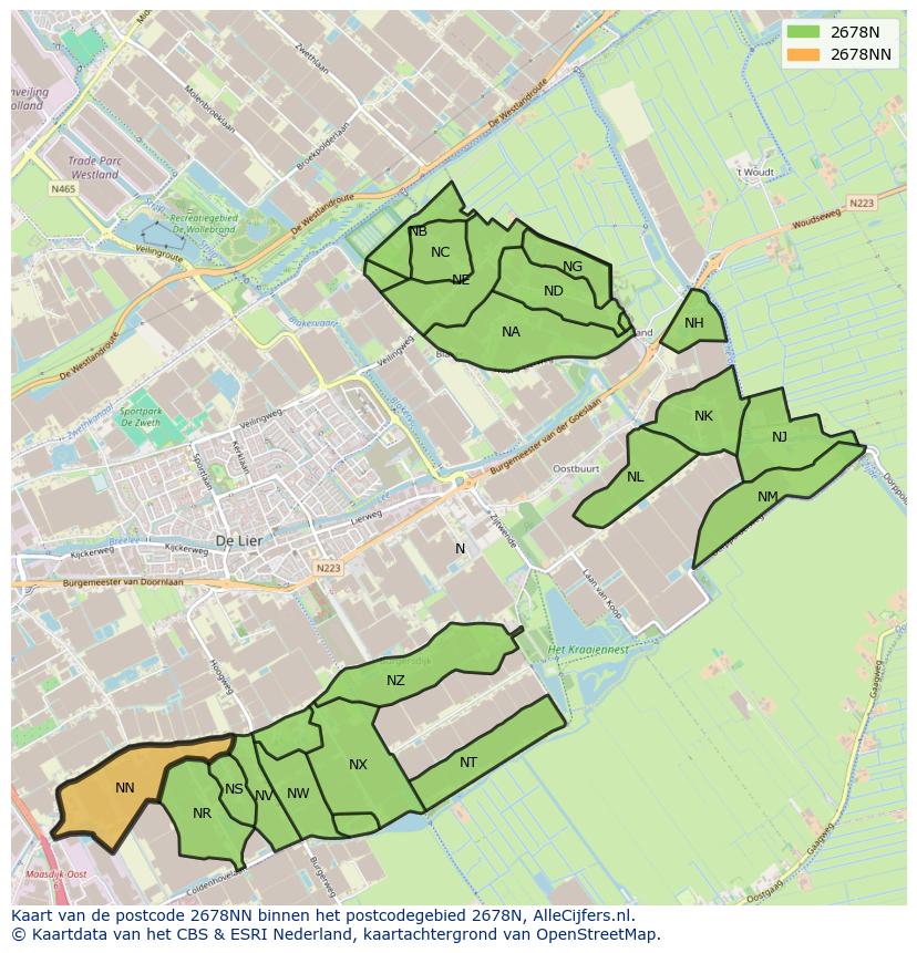 Afbeelding van het postcodegebied 2678 NN op de kaart.