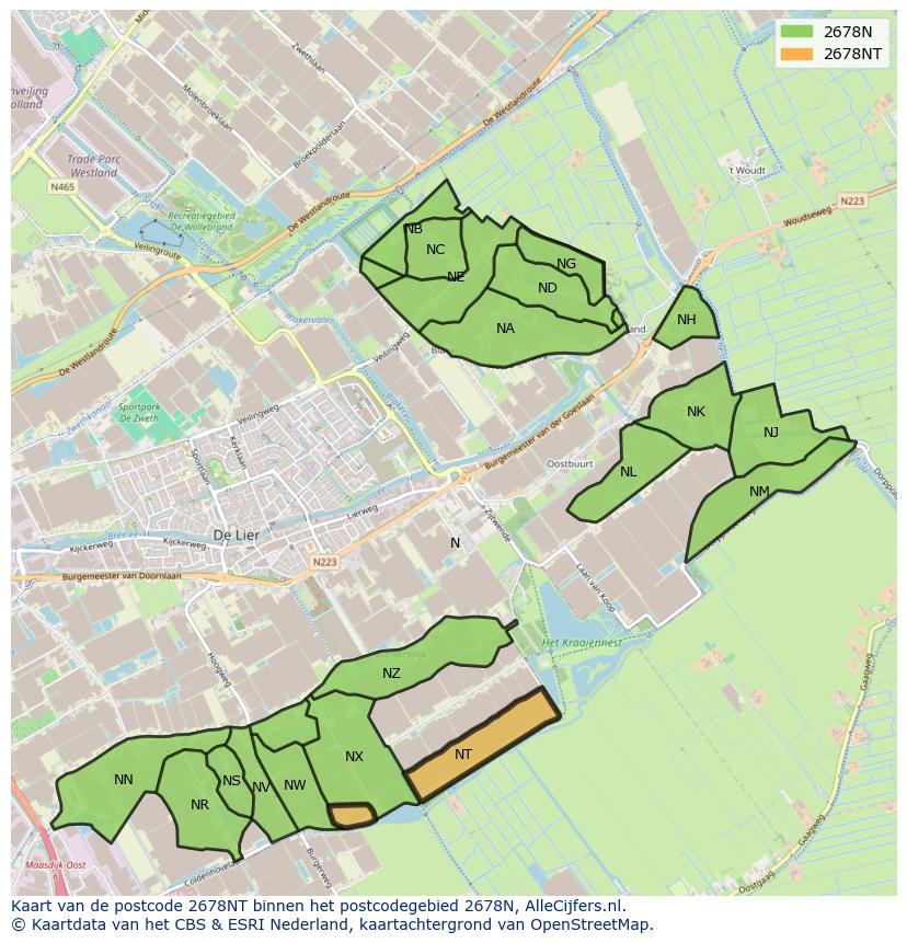 Afbeelding van het postcodegebied 2678 NT op de kaart.