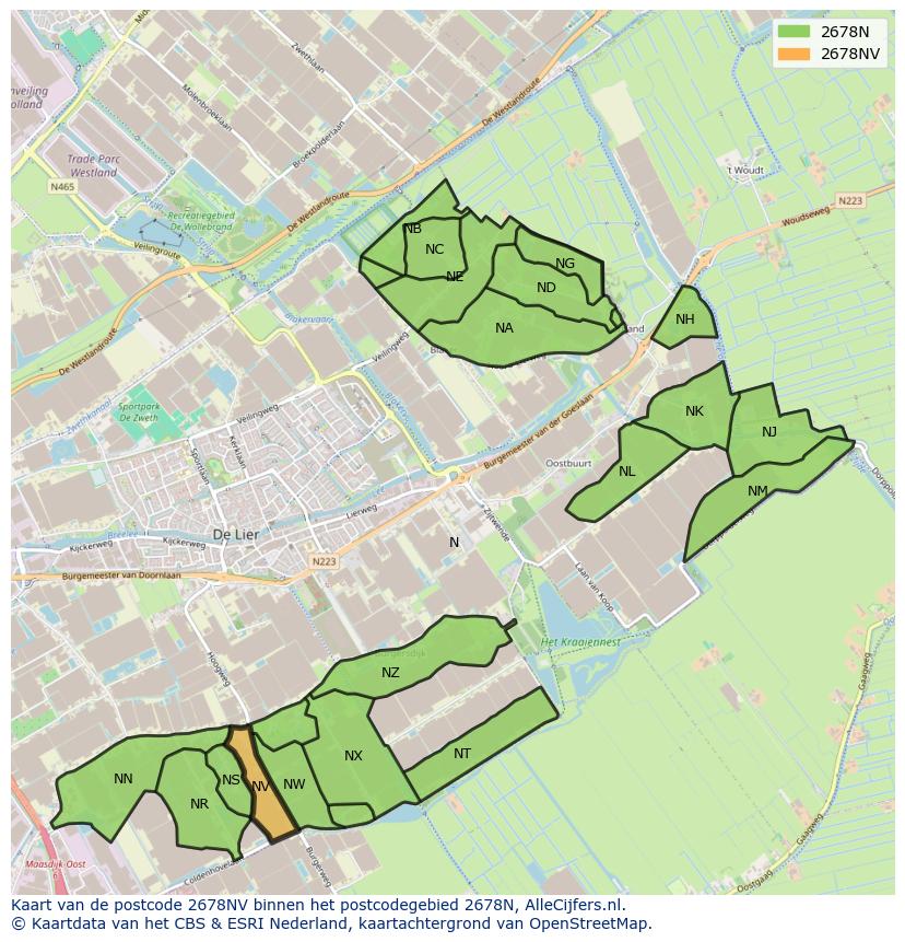 Afbeelding van het postcodegebied 2678 NV op de kaart.