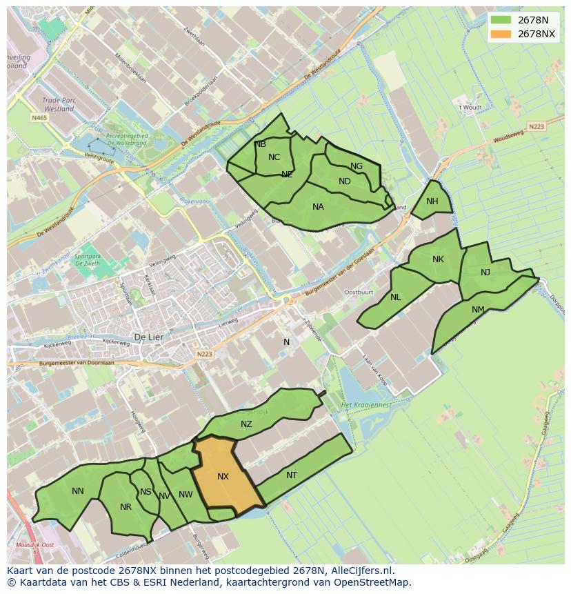 Afbeelding van het postcodegebied 2678 NX op de kaart.