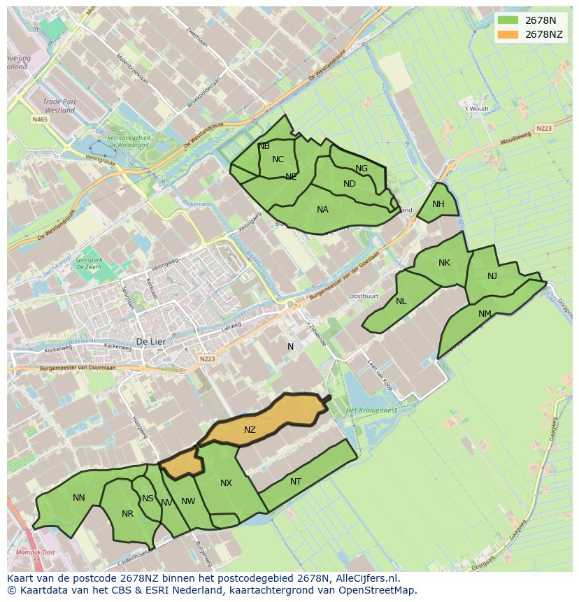 Afbeelding van het postcodegebied 2678 NZ op de kaart.