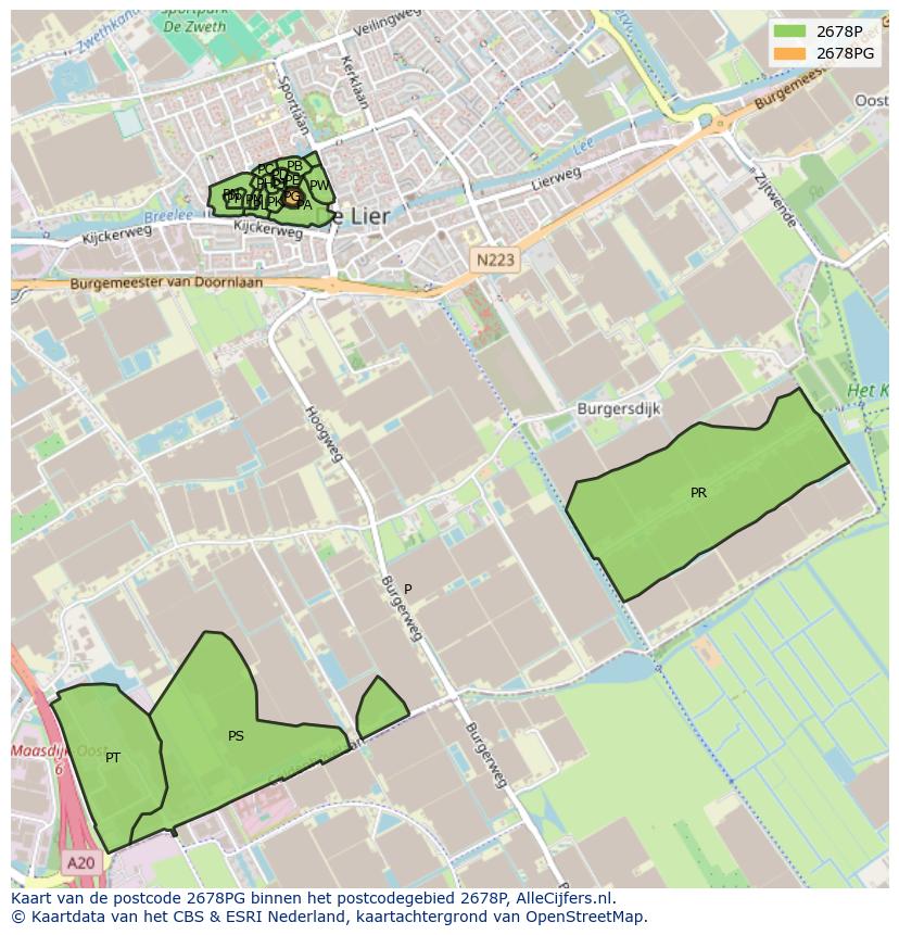 Afbeelding van het postcodegebied 2678 PG op de kaart.