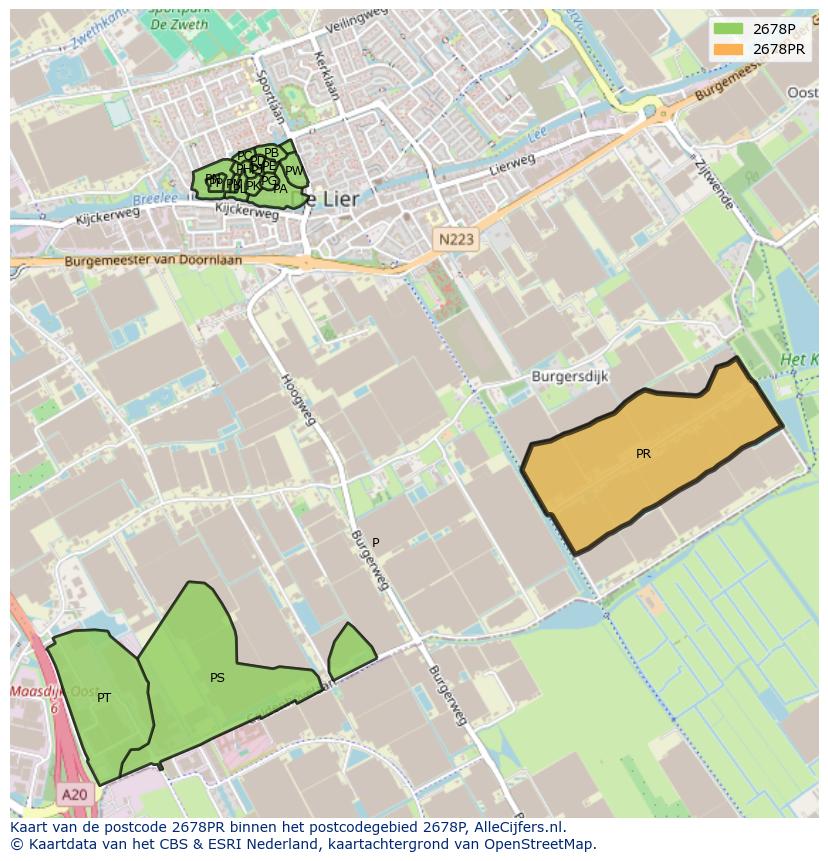 Afbeelding van het postcodegebied 2678 PR op de kaart.