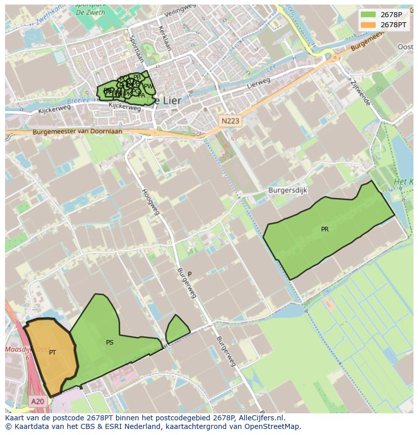 Afbeelding van het postcodegebied 2678 PT op de kaart.