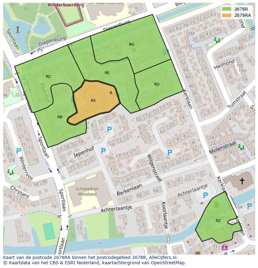 Afbeelding van het postcodegebied 2678 RA op de kaart.