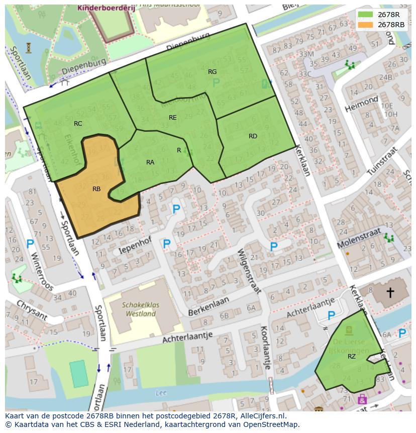 Afbeelding van het postcodegebied 2678 RB op de kaart.