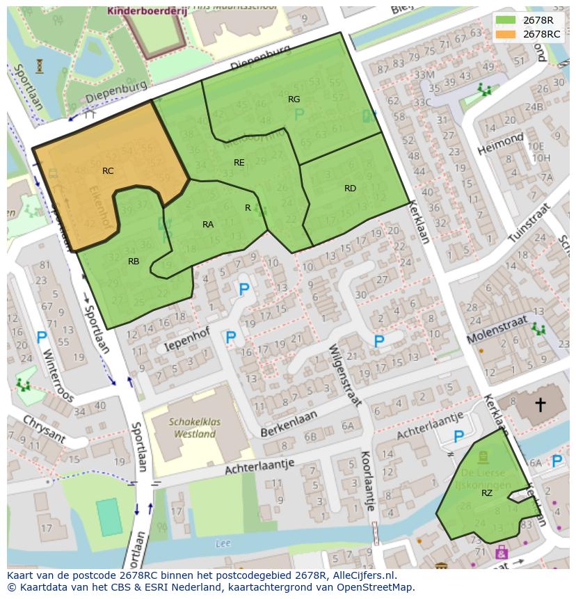 Afbeelding van het postcodegebied 2678 RC op de kaart.