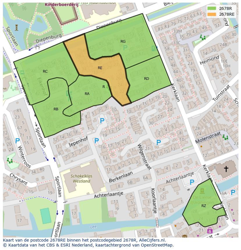 Afbeelding van het postcodegebied 2678 RE op de kaart.