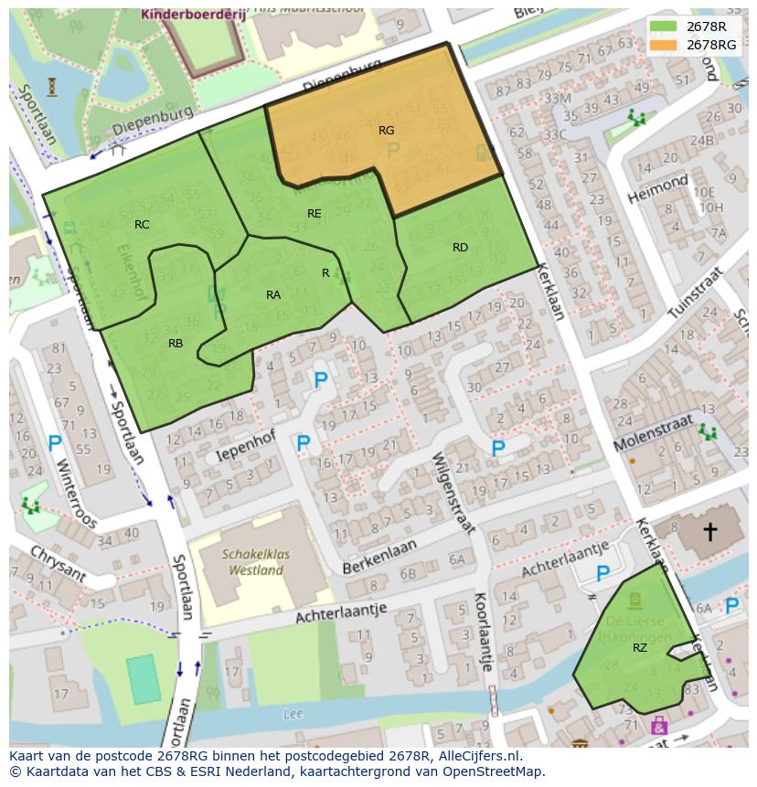 Afbeelding van het postcodegebied 2678 RG op de kaart.