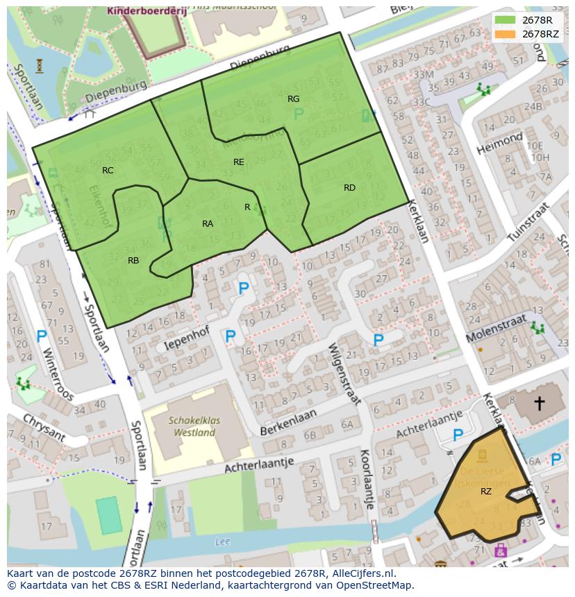 Afbeelding van het postcodegebied 2678 RZ op de kaart.