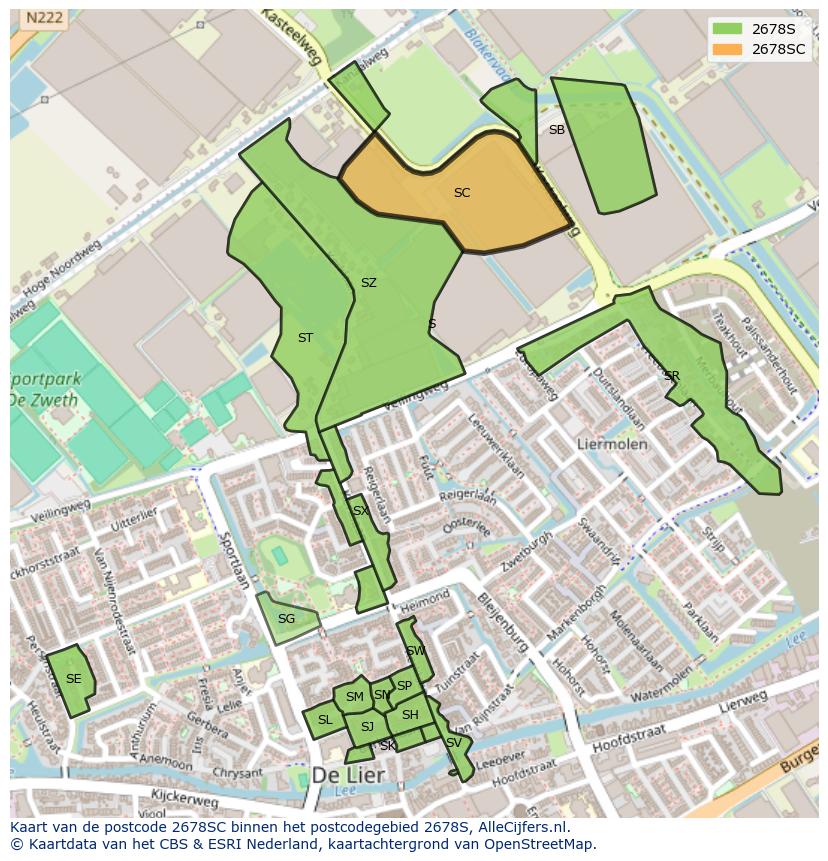 Afbeelding van het postcodegebied 2678 SC op de kaart.