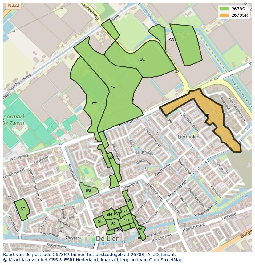 Afbeelding van het postcodegebied 2678 SR op de kaart.
