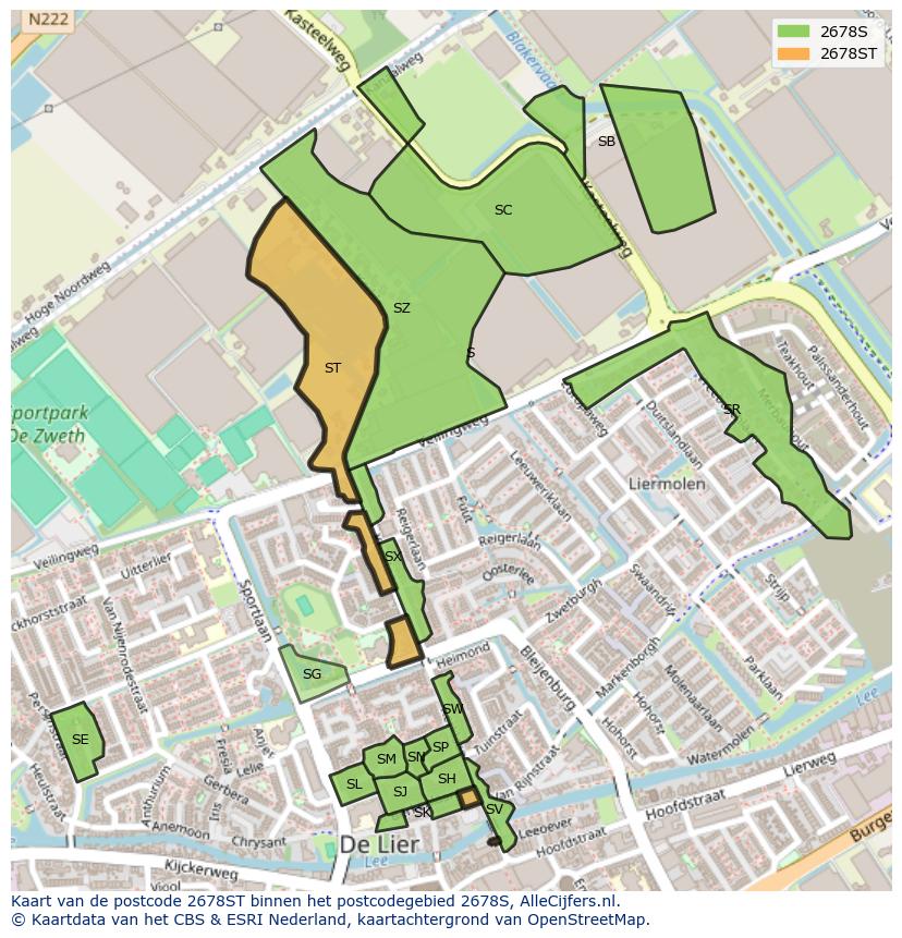 Afbeelding van het postcodegebied 2678 ST op de kaart.