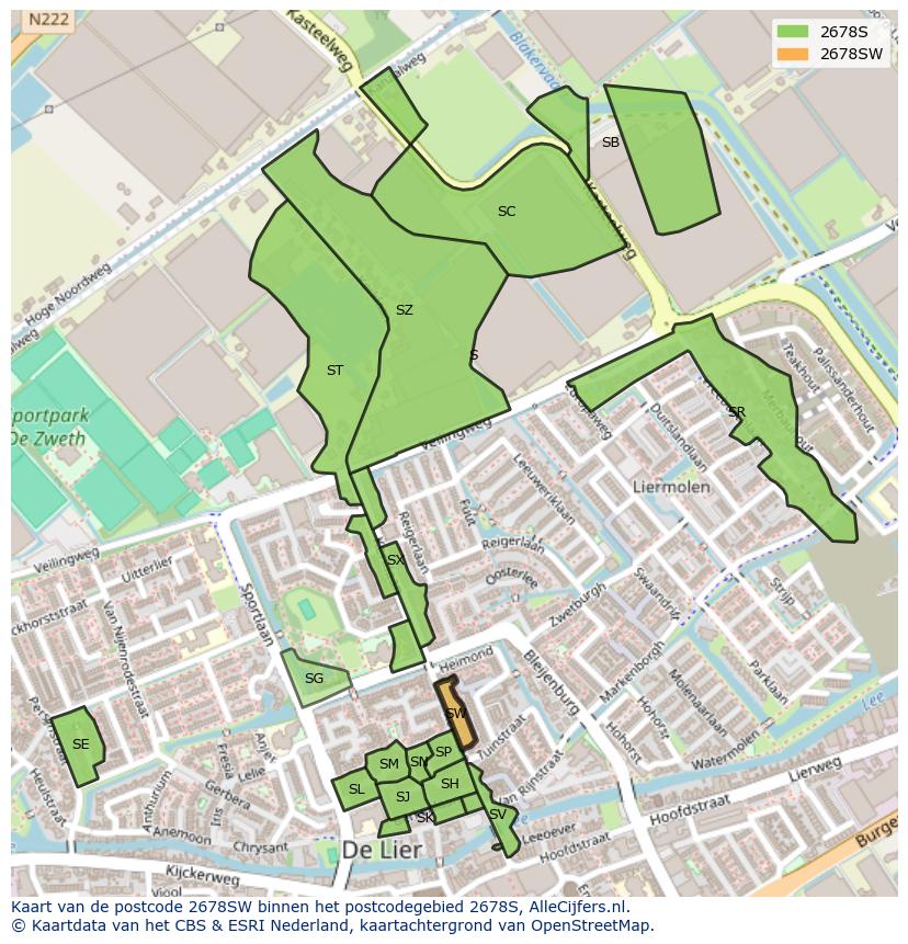 Afbeelding van het postcodegebied 2678 SW op de kaart.