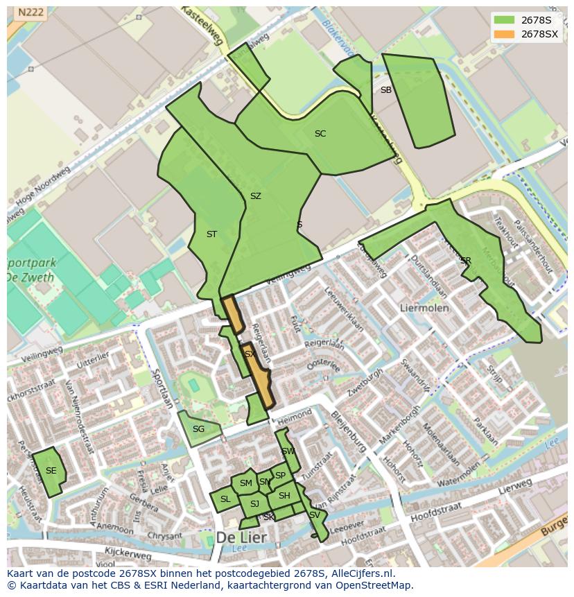 Afbeelding van het postcodegebied 2678 SX op de kaart.