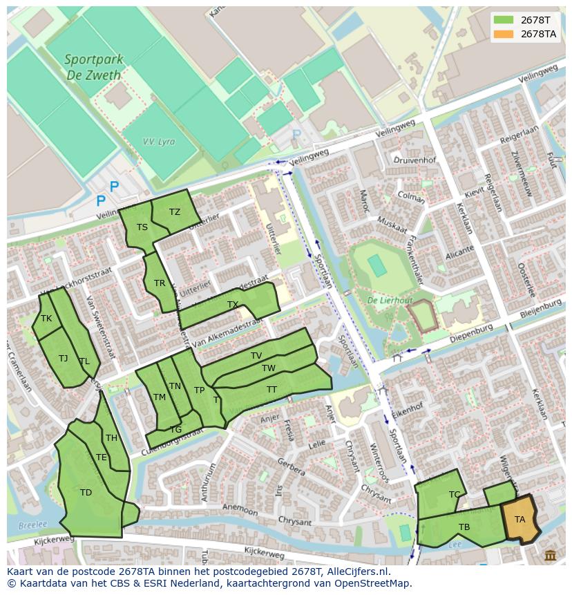 Afbeelding van het postcodegebied 2678 TA op de kaart.