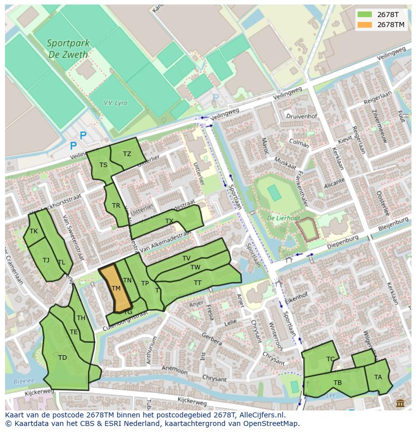 Afbeelding van het postcodegebied 2678 TM op de kaart.
