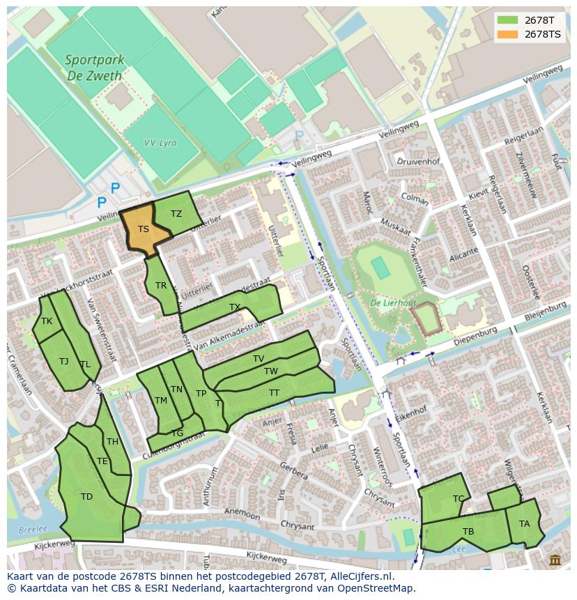 Afbeelding van het postcodegebied 2678 TS op de kaart.