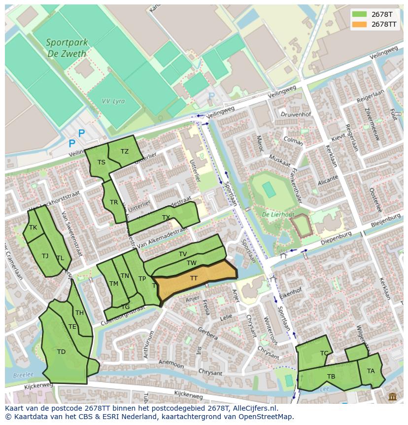 Afbeelding van het postcodegebied 2678 TT op de kaart.