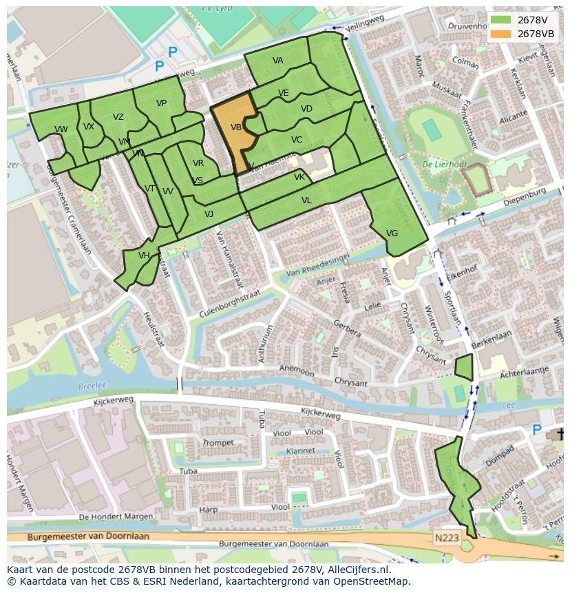 Afbeelding van het postcodegebied 2678 VB op de kaart.