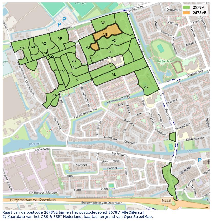 Afbeelding van het postcodegebied 2678 VE op de kaart.