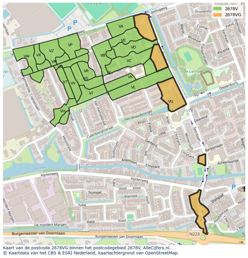 Afbeelding van het postcodegebied 2678 VG op de kaart.