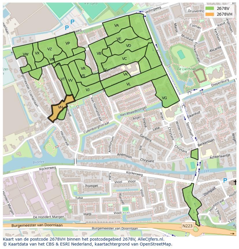 Afbeelding van het postcodegebied 2678 VH op de kaart.