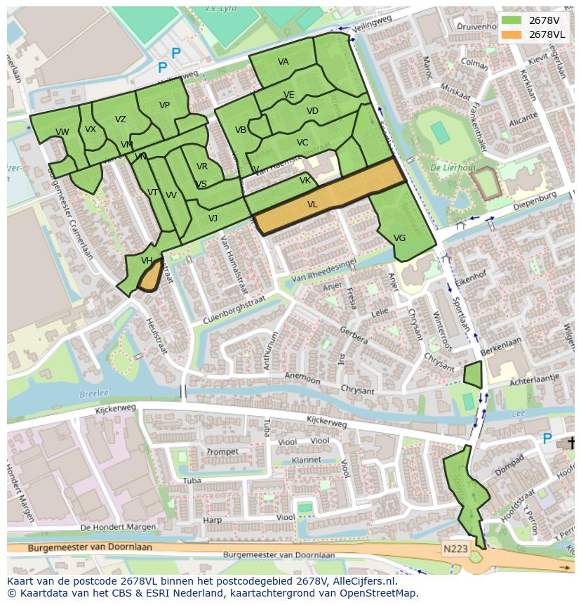 Afbeelding van het postcodegebied 2678 VL op de kaart.