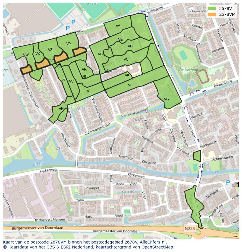 Afbeelding van het postcodegebied 2678 VM op de kaart.
