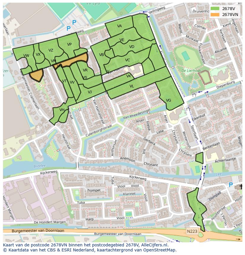 Afbeelding van het postcodegebied 2678 VN op de kaart.