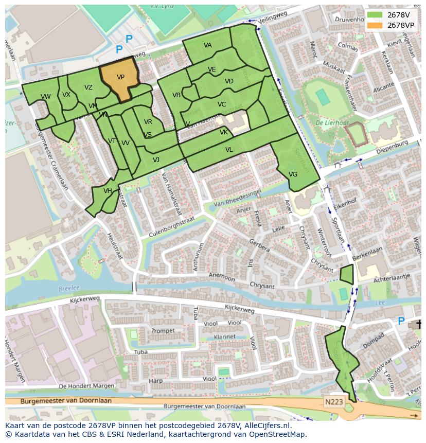 Afbeelding van het postcodegebied 2678 VP op de kaart.