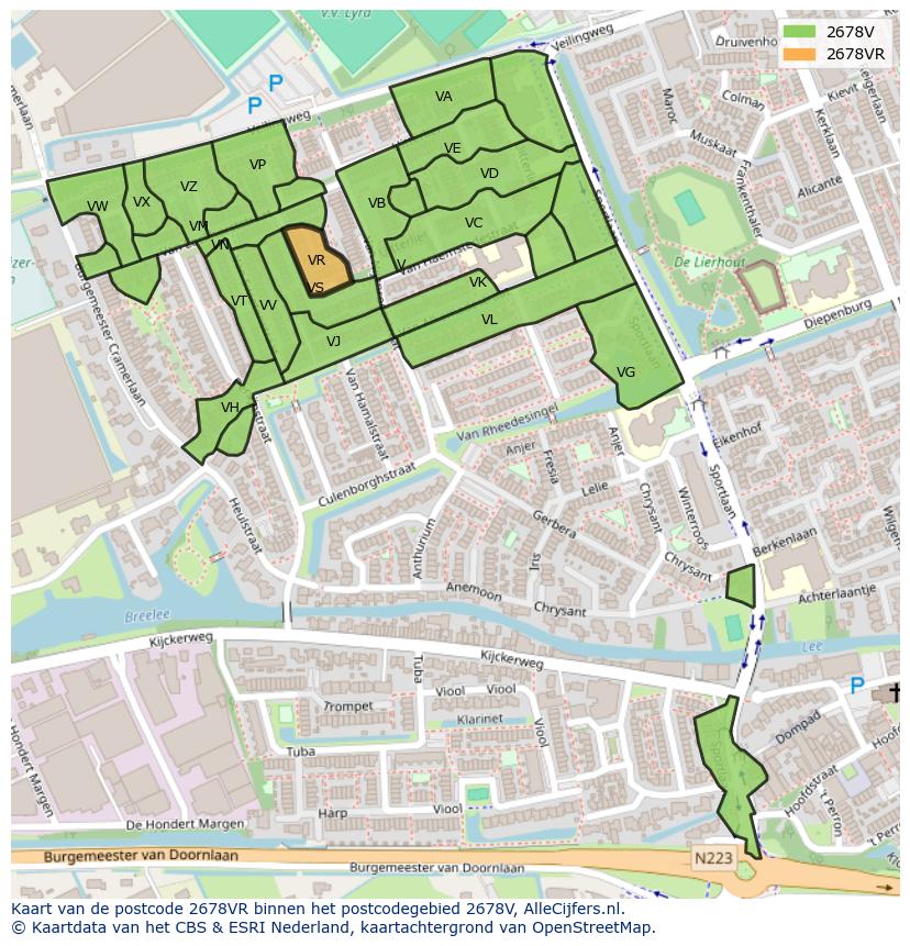 Afbeelding van het postcodegebied 2678 VR op de kaart.