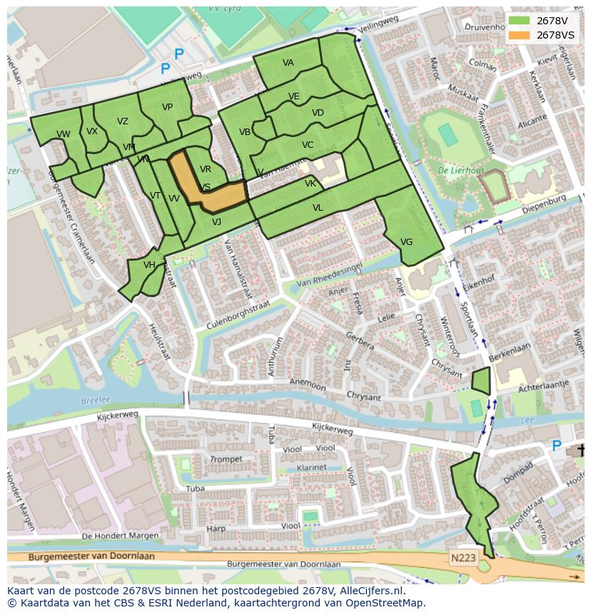 Afbeelding van het postcodegebied 2678 VS op de kaart.