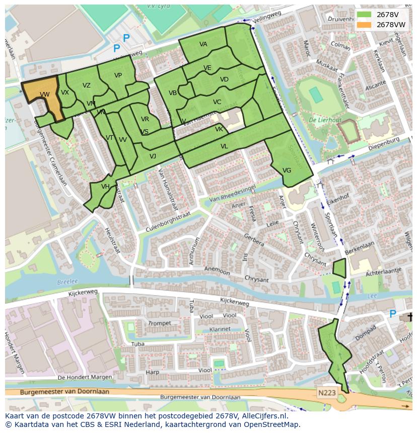 Afbeelding van het postcodegebied 2678 VW op de kaart.