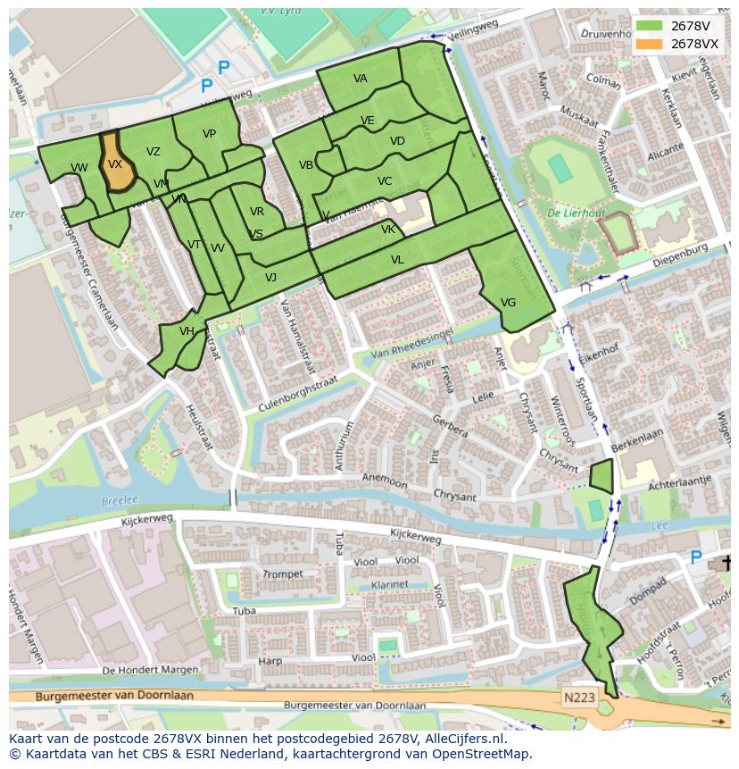 Afbeelding van het postcodegebied 2678 VX op de kaart.