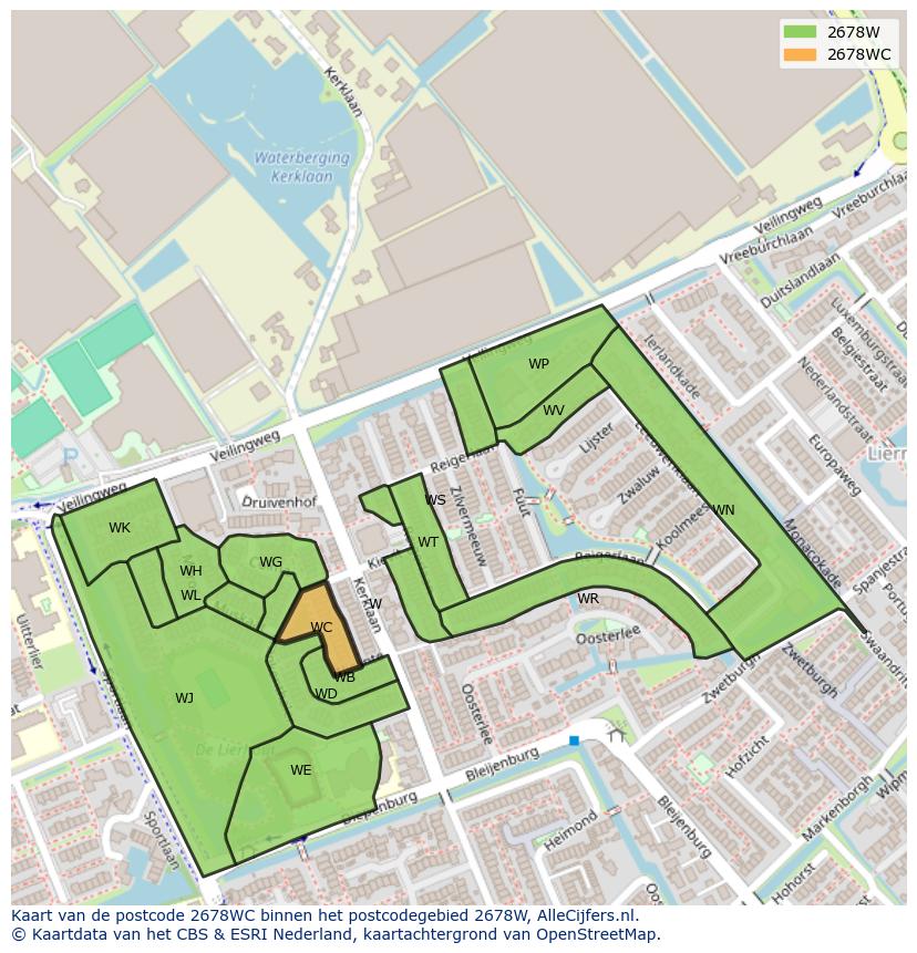 Afbeelding van het postcodegebied 2678 WC op de kaart.