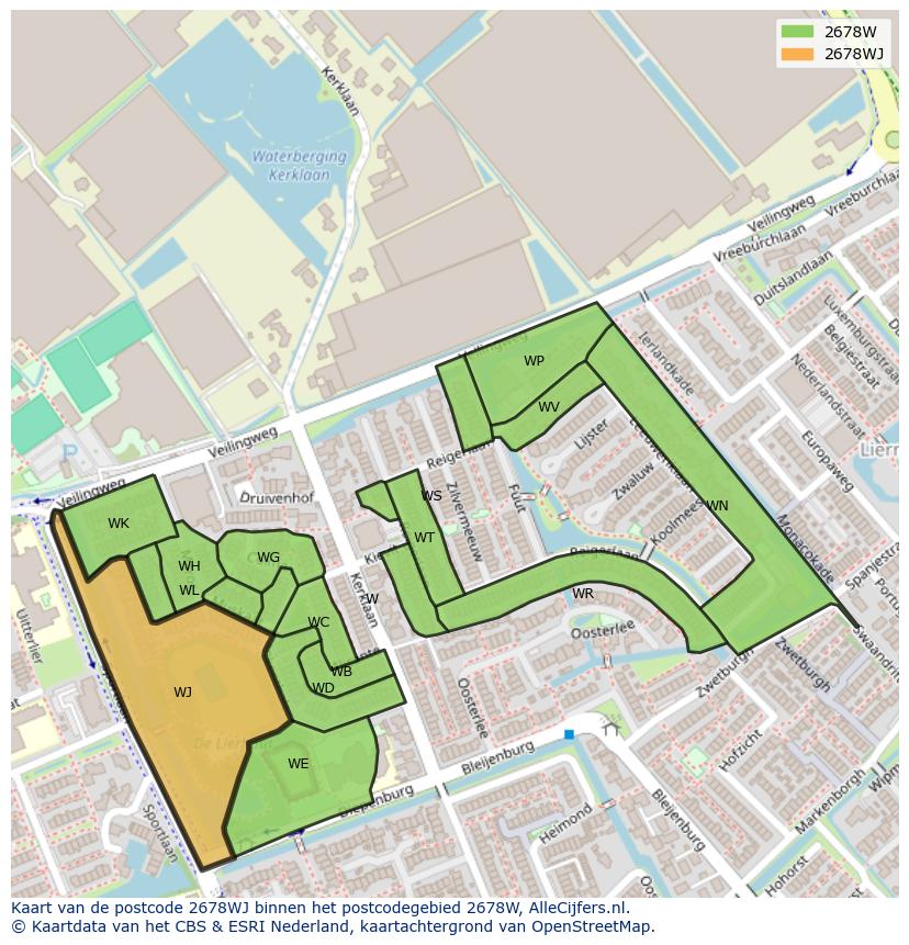 Afbeelding van het postcodegebied 2678 WJ op de kaart.