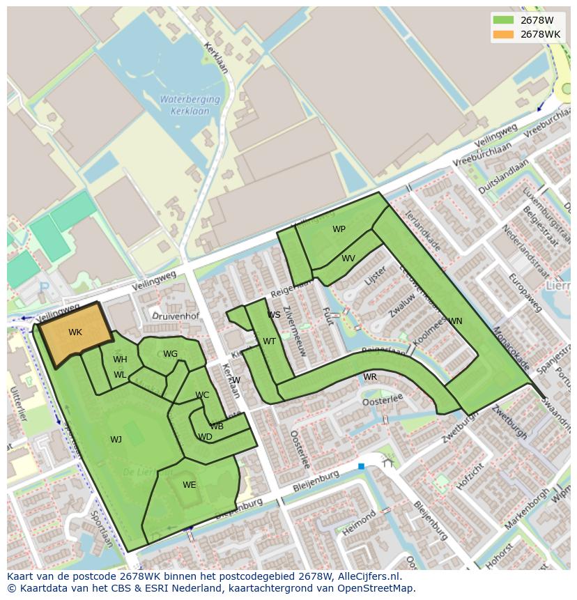 Afbeelding van het postcodegebied 2678 WK op de kaart.