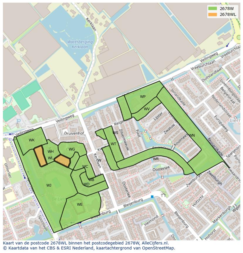 Afbeelding van het postcodegebied 2678 WL op de kaart.