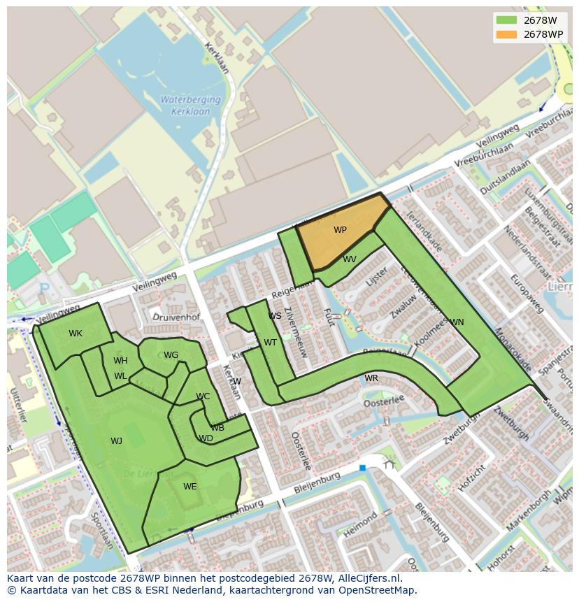 Afbeelding van het postcodegebied 2678 WP op de kaart.