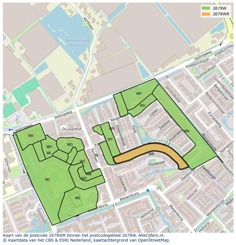 Afbeelding van het postcodegebied 2678 WR op de kaart.
