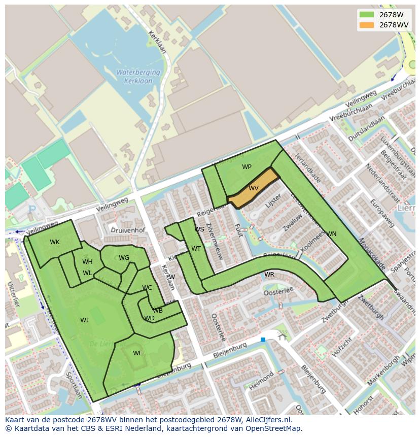 Afbeelding van het postcodegebied 2678 WV op de kaart.