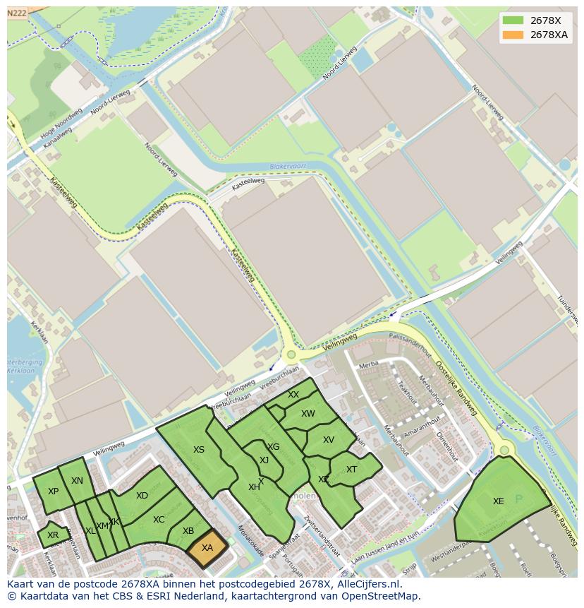 Afbeelding van het postcodegebied 2678 XA op de kaart.