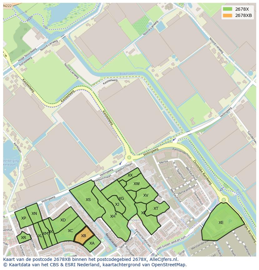 Afbeelding van het postcodegebied 2678 XB op de kaart.