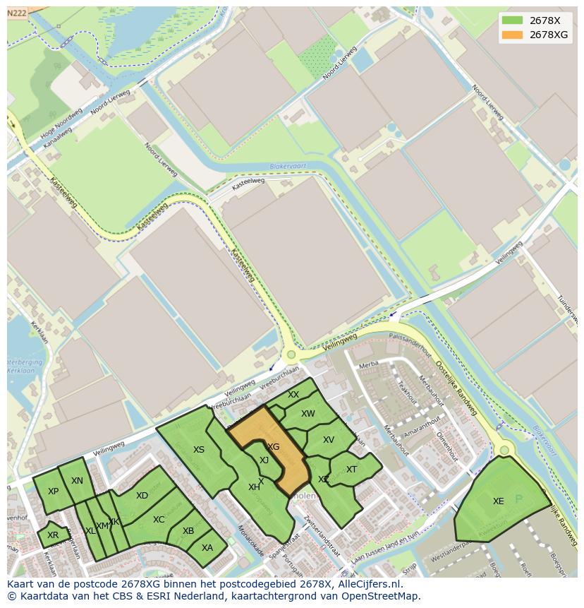 Afbeelding van het postcodegebied 2678 XG op de kaart.