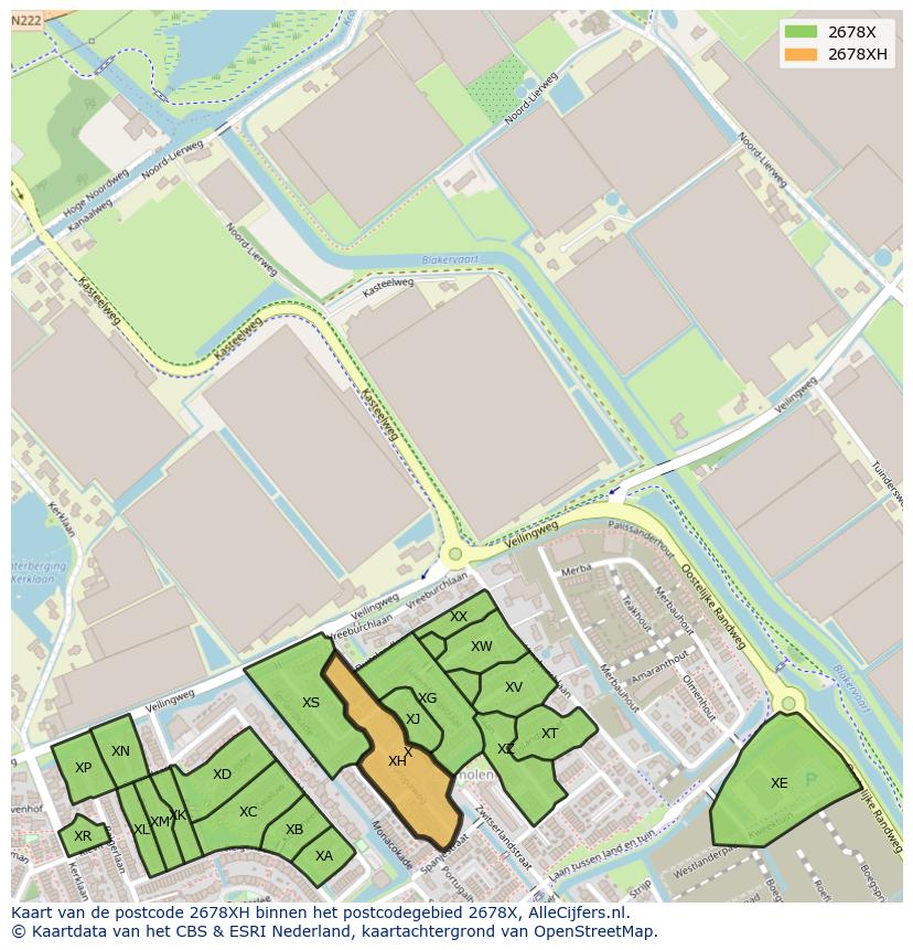 Afbeelding van het postcodegebied 2678 XH op de kaart.